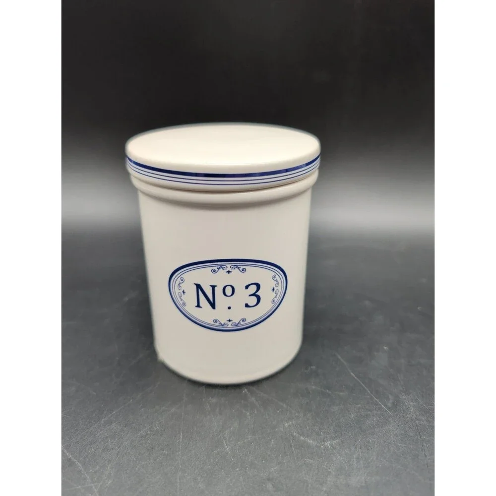 Vtg Sur La Table Le Marais Ceramic Canister No 3 French Bistro Blue White Jar